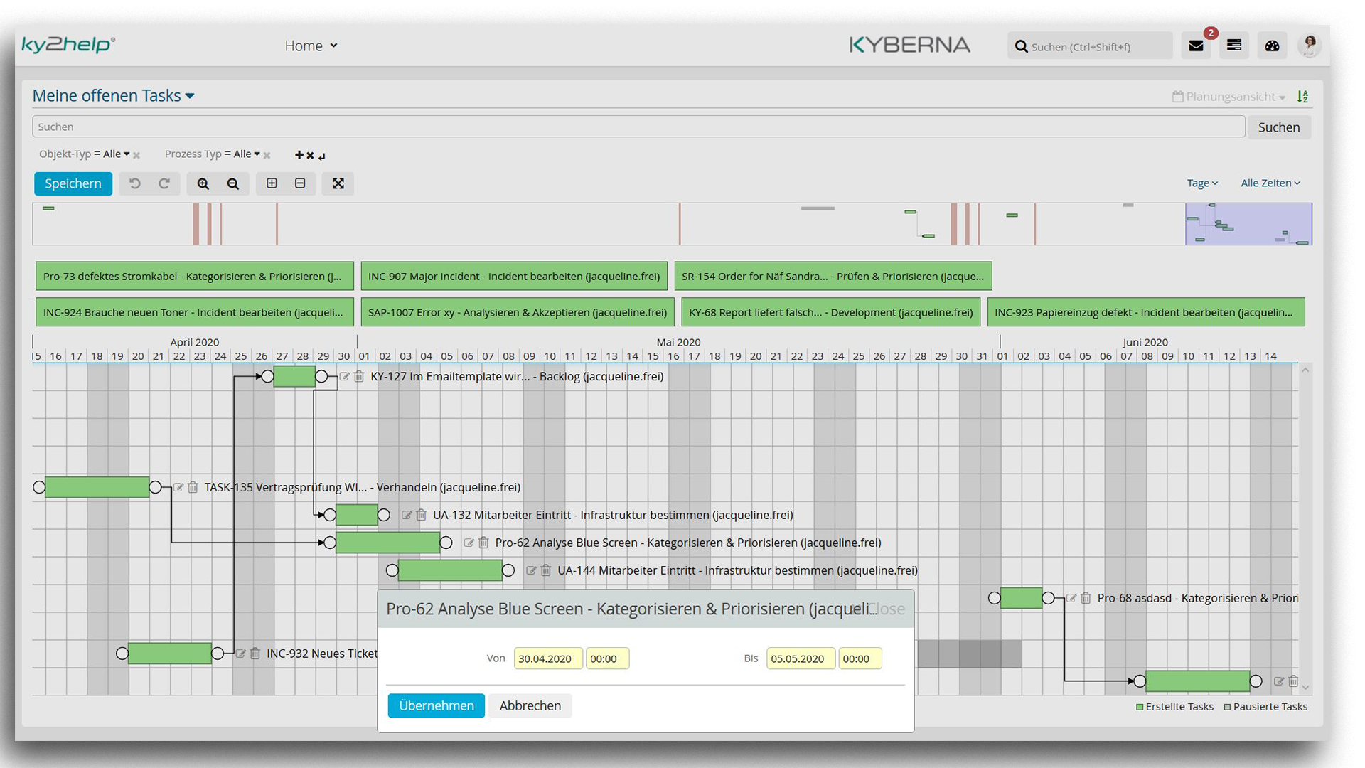 ITSM ky2help - Aufgabenplanung per Drag-and-Drop